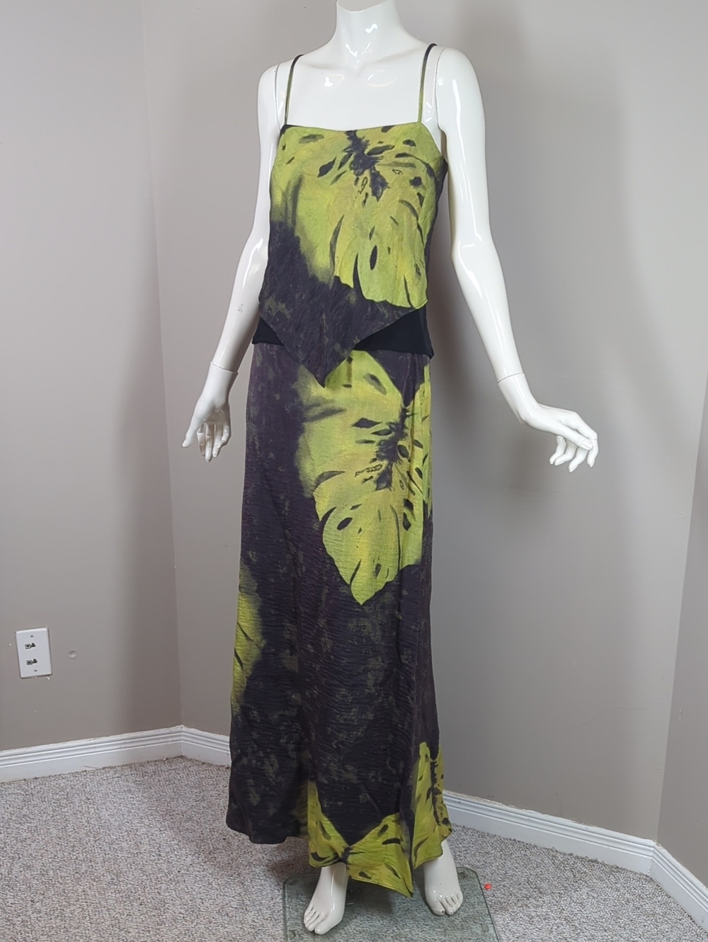 Vintage Tank Skirt Set Vacation Leaf-Print Maxi Skirt Size 12